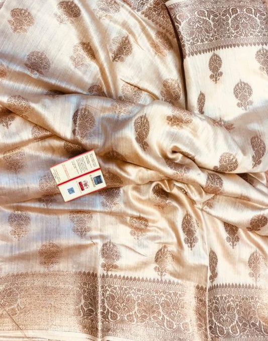 Embroidered Natural Munga Silk Saree | Peepal Clothing