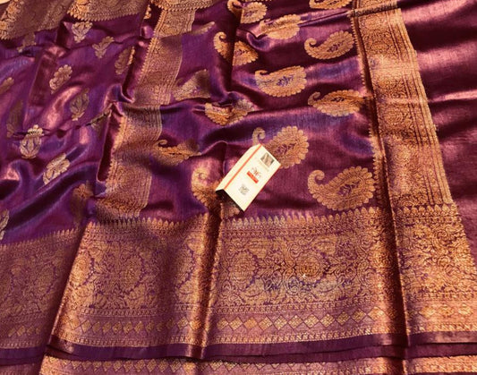 Embroidered Purple Pure Munga Silk Saree with Floral Motifs | Peepal Clothing
