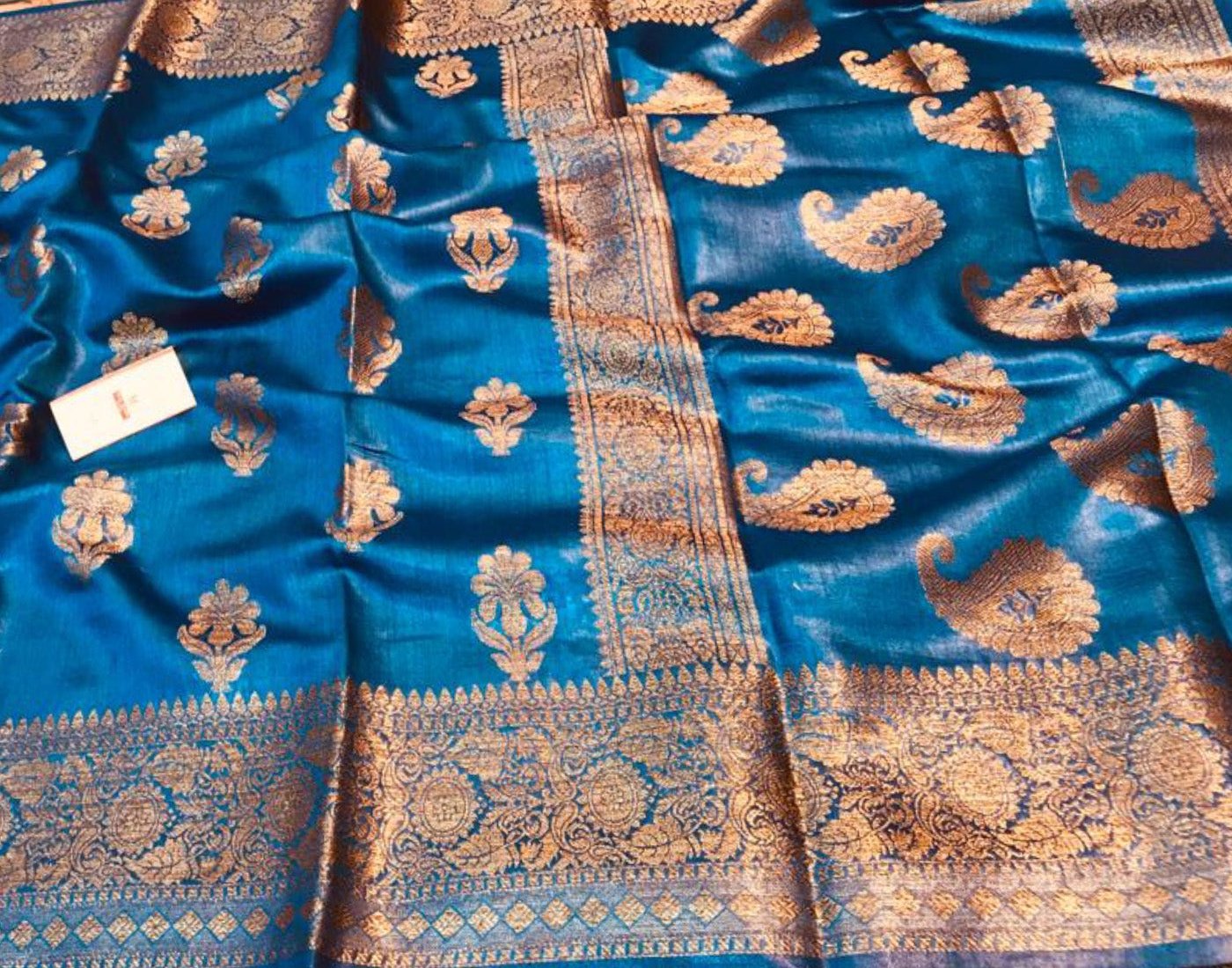 Embroidered Royal Blue Munga Silk Saree with Floral Motifs | Peepal Clothing