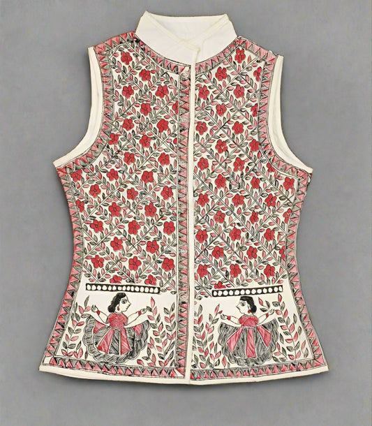 Fiesta Madhubani Hand Painted Women's Waistcoat | Peepal Clothing