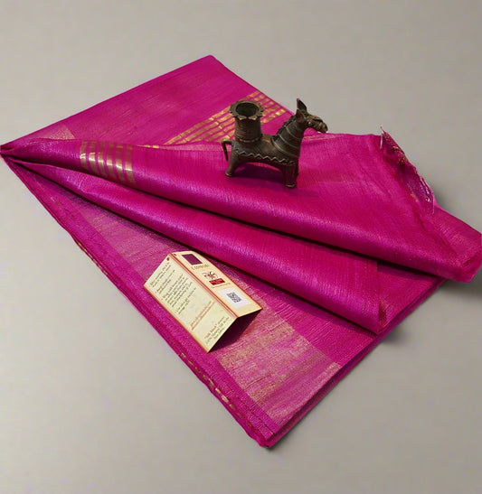 Buy Pure Tusaar Ghicha Silk Saree online- Peepal Clothing. Click now to checkout the collections of handloom silk sarees and on-going discounts.