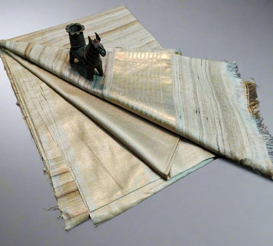 Golden-Natural Korean Tussar Ghicha Silk Saree| Peepal Clothing