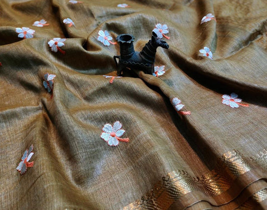 Pure Silk Linen Saree | Peepal Clothing