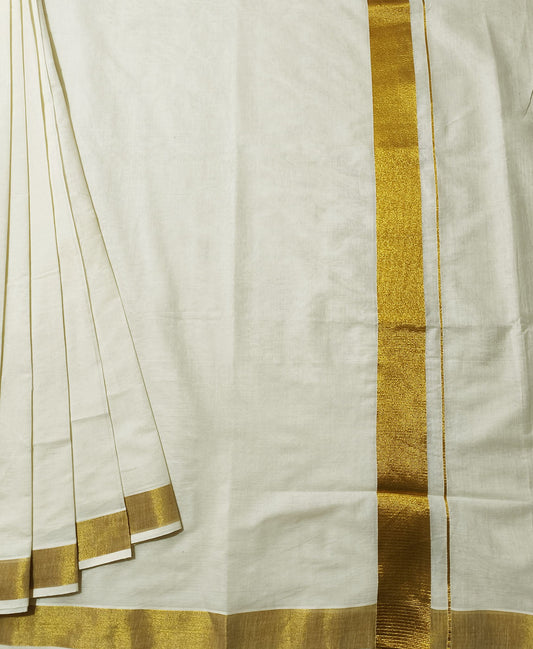 Golden Zari Border Kerala Cotton Saree | Peepal Clothing