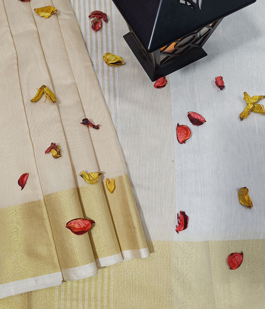 Golden Zari Border Silk Saree | Peepal Clothing
