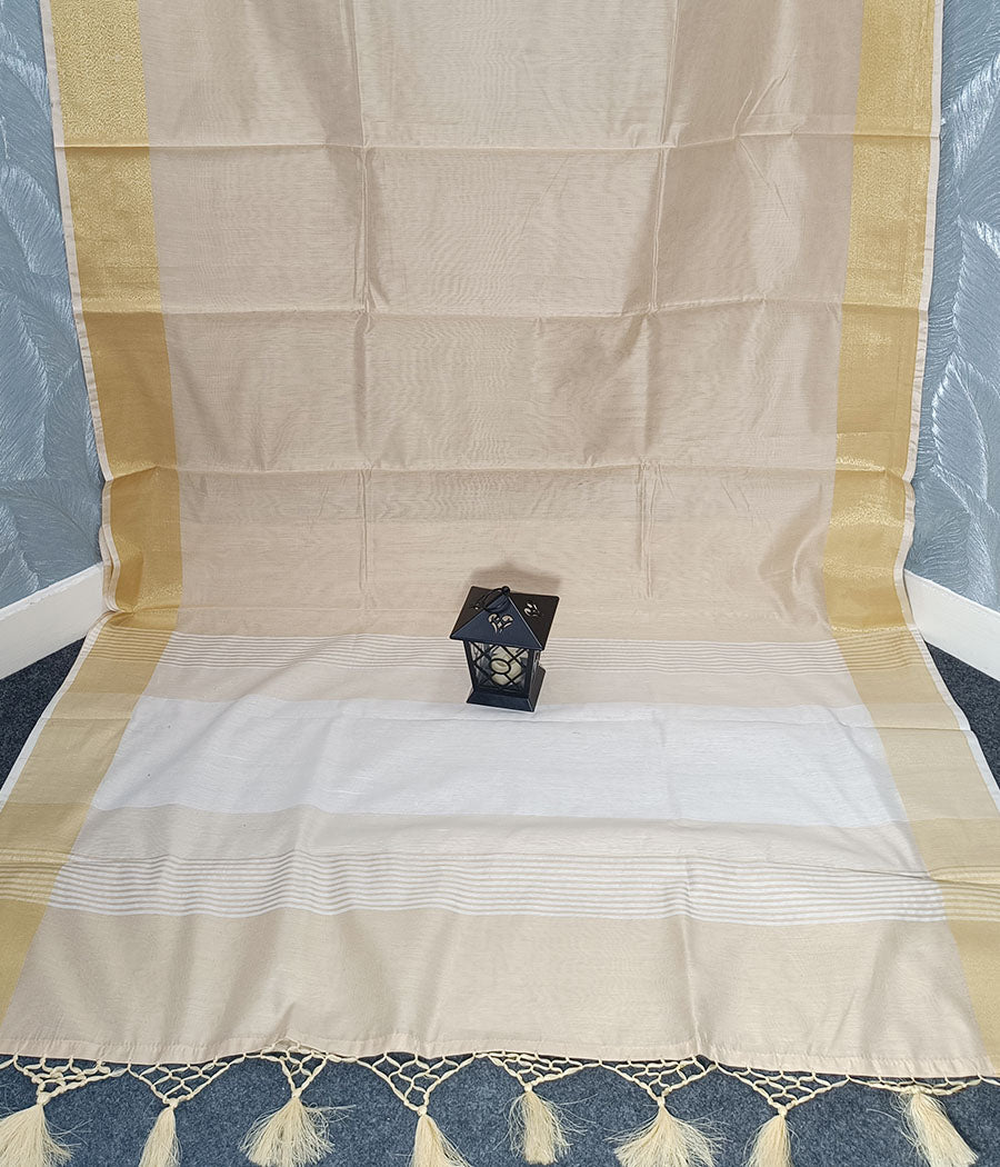 Golden Zari Border Silk Saree | Peepal Clothing