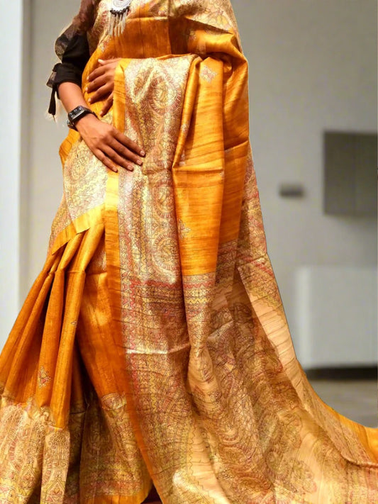 Printed Pure Tassar Ghicha Saree www.peepalclothing.com