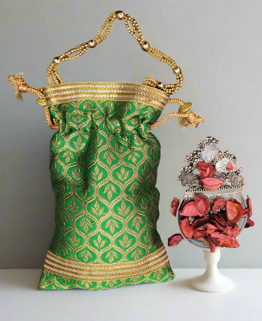 Green Embroidered Pouch Potli | Peepal Clothing