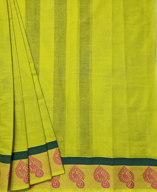 Green Peacock Border Chettinad Cotton Saree | Peepal Clothing
