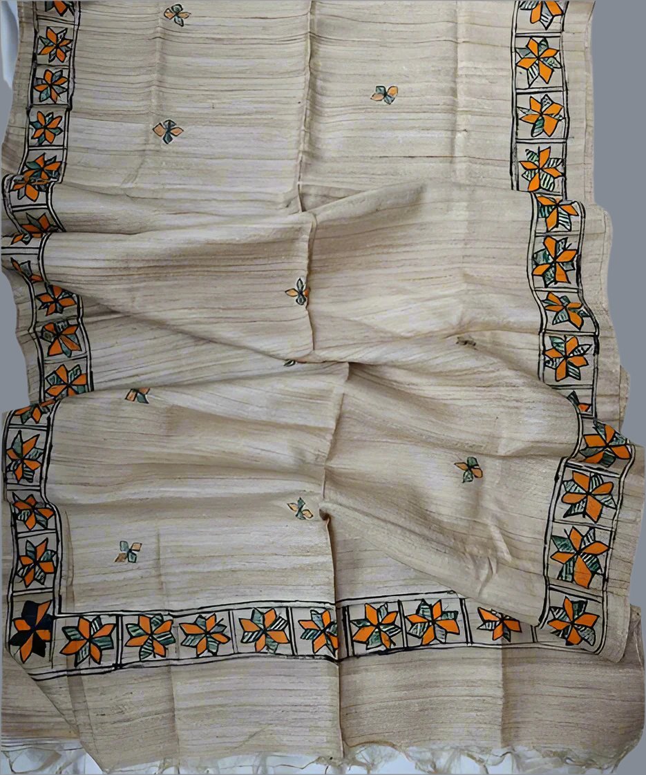 Madhubani Painted Silk Stole | Peepal Clothing