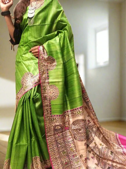 Printed Pure Tassar Ghicha Saree www.peepalclothing.com