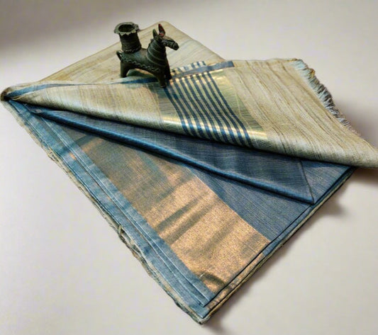 Grey-Natural Korean Tussar Ghicha Silk Saree| Peepal Clothing