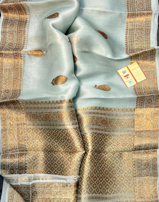 Grey Banarasi Pure Khaddi Organza Silk Saree | Peepal Clothing