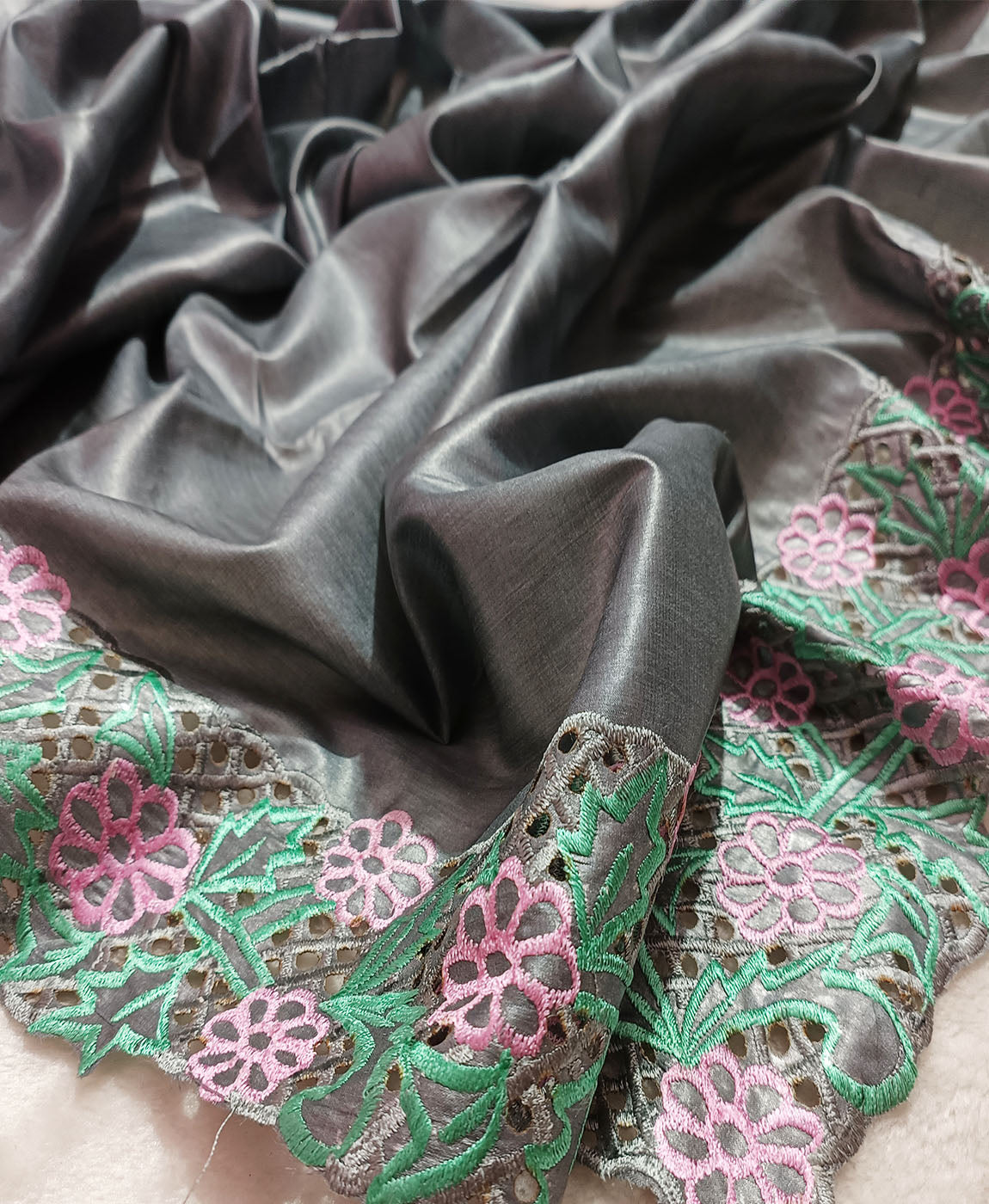 Hand Cutwork Silk Saree | Peepal Clothing