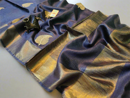 Buy Grey Tussar Munga Embroidered Silk Saree | PeepalClothing