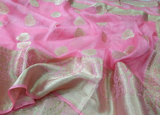 Banarasi Silk Linen Saree www.peepalclothing.com