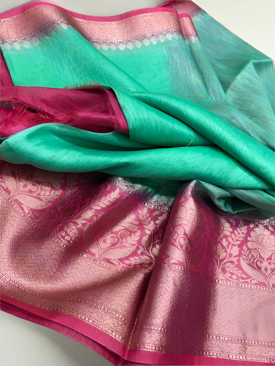 Silk linen Saree www.peepalclothing.com