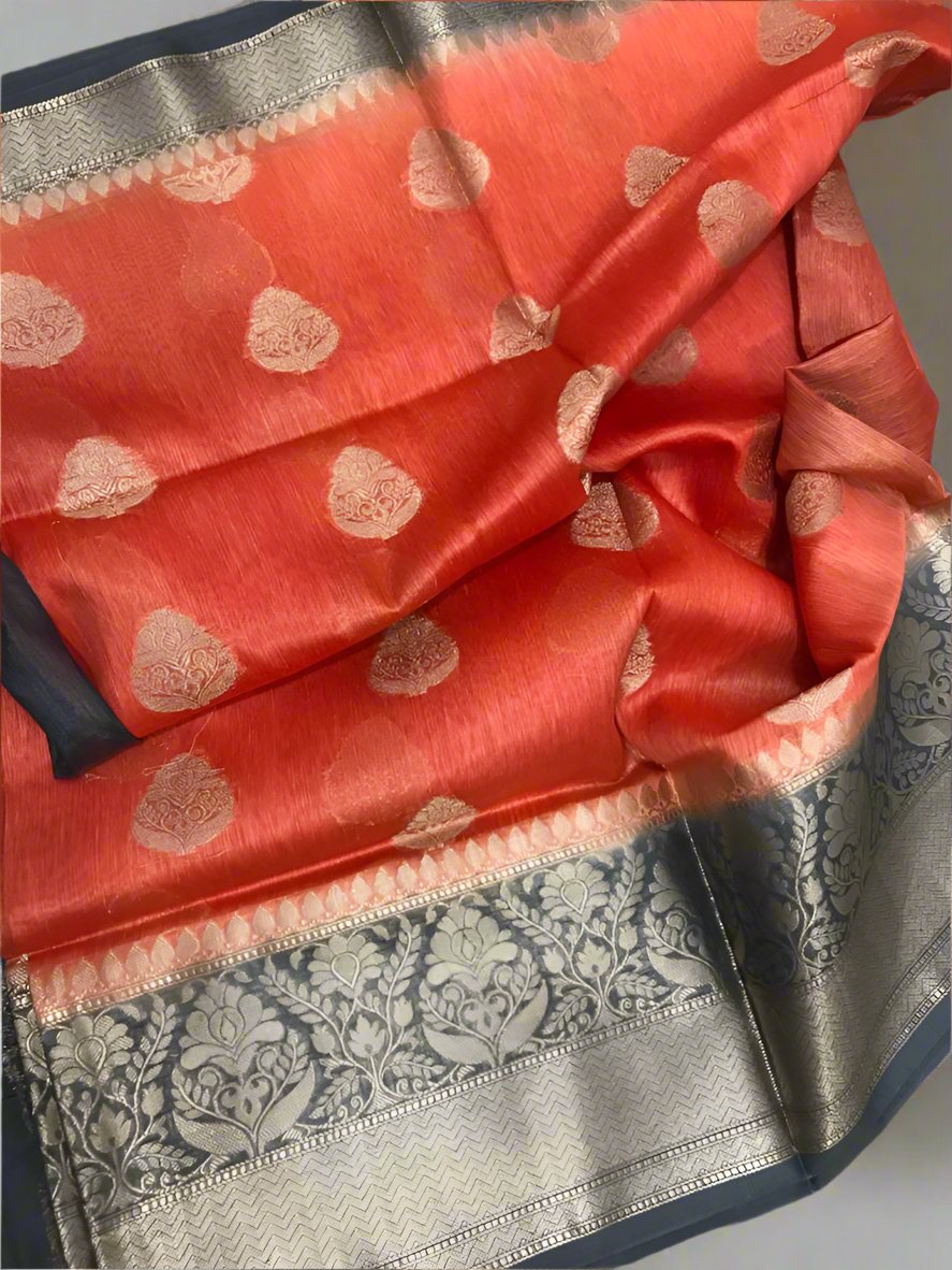Silk linen Saree www.peepalclothing.com