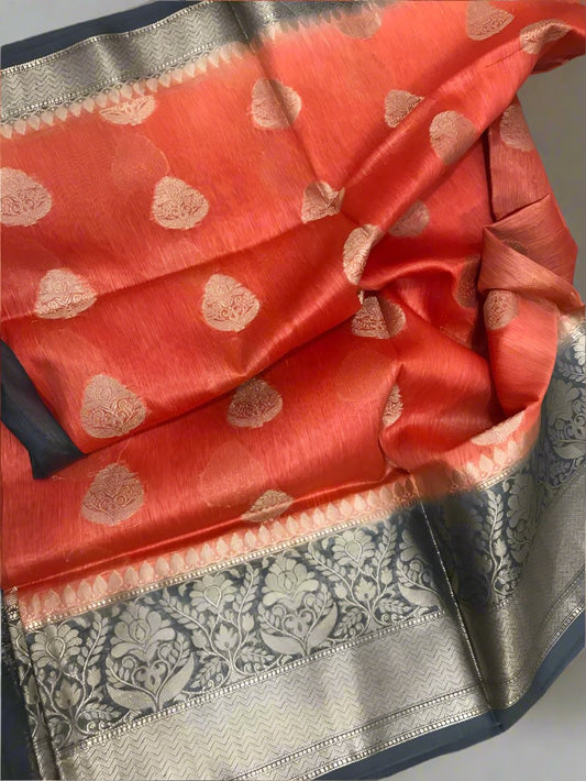 Silk linen Saree www.peepalclothing.com