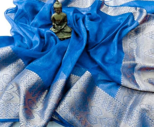 Silk linen Saree www.peepalclothing.com