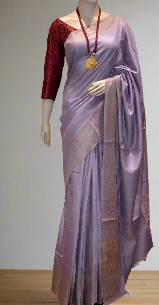 Lavender Tusaar Munga Silk Saree | Peepal Clothing