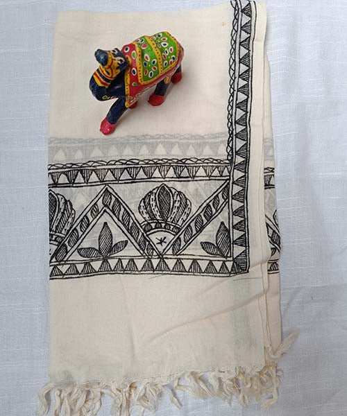 Madhubani Painted Silk Stole | Peepal Clothing