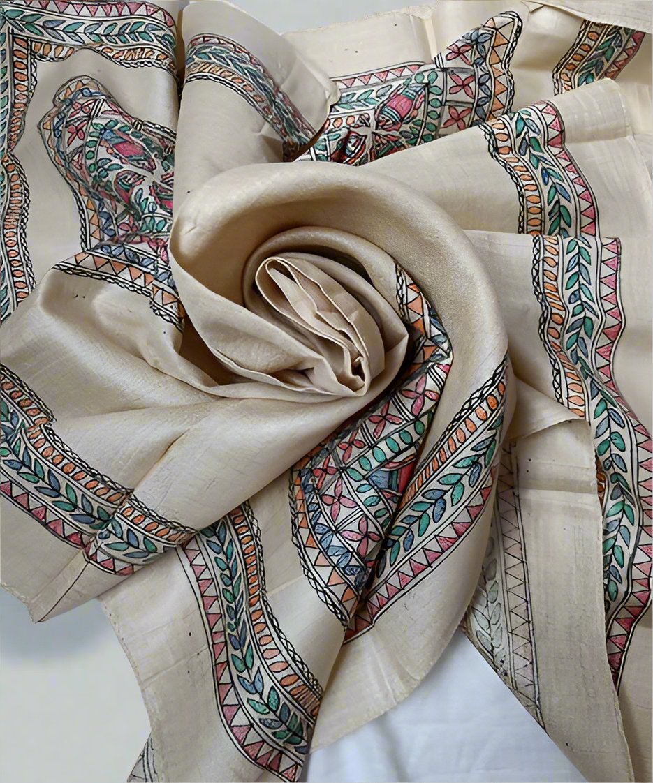 Madhubani Hand Painted Silk Stole | Peepal Clothing