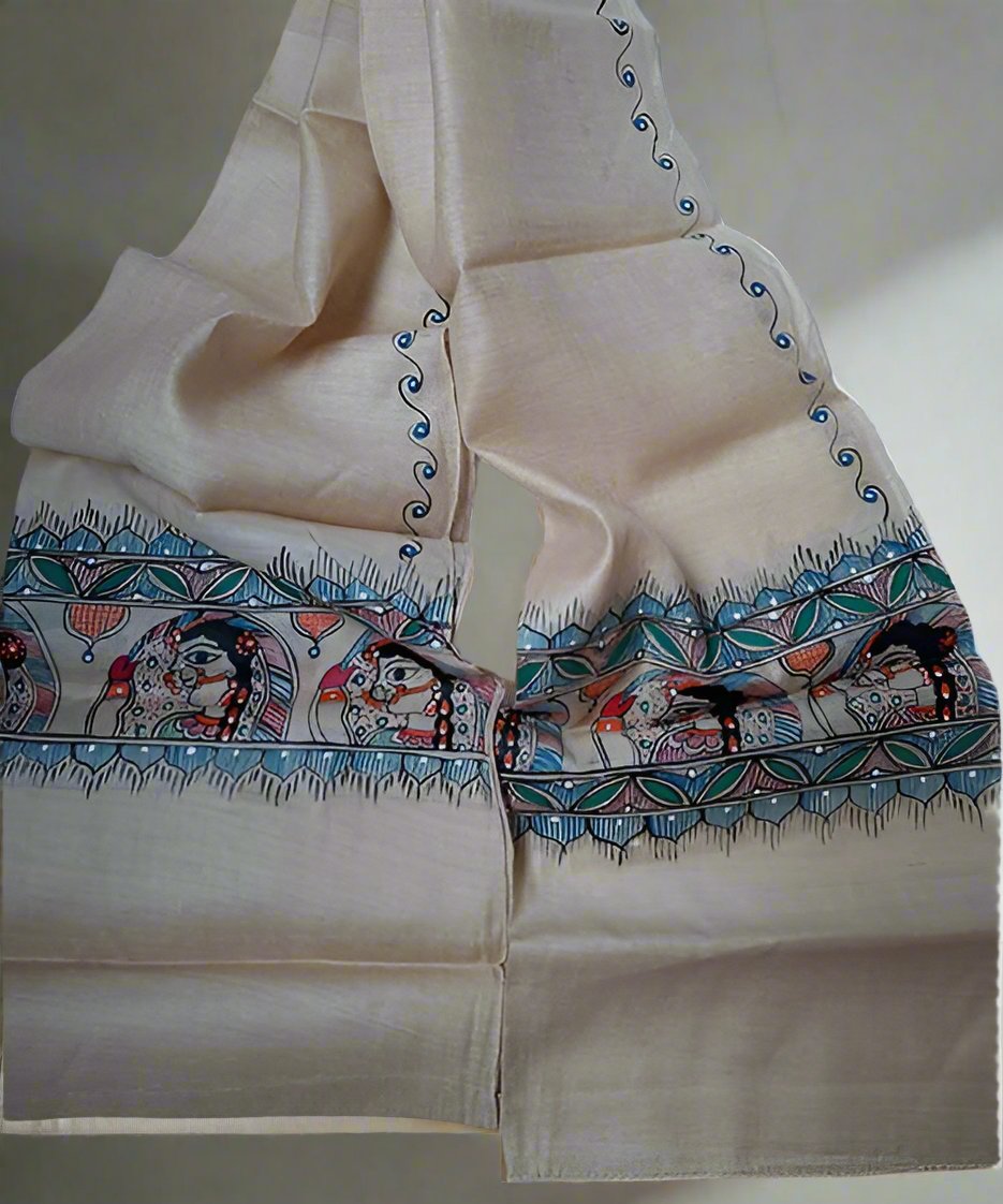 Madhubani Hand Painted Silk Stole | Peepal Clothing