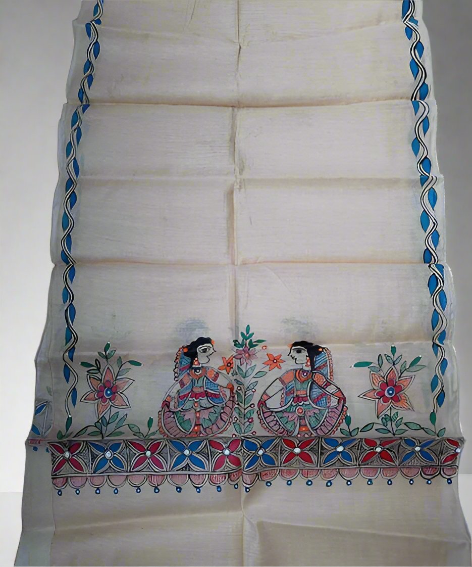 Madhubani Painted Silk Stole | Peepal Clothing
