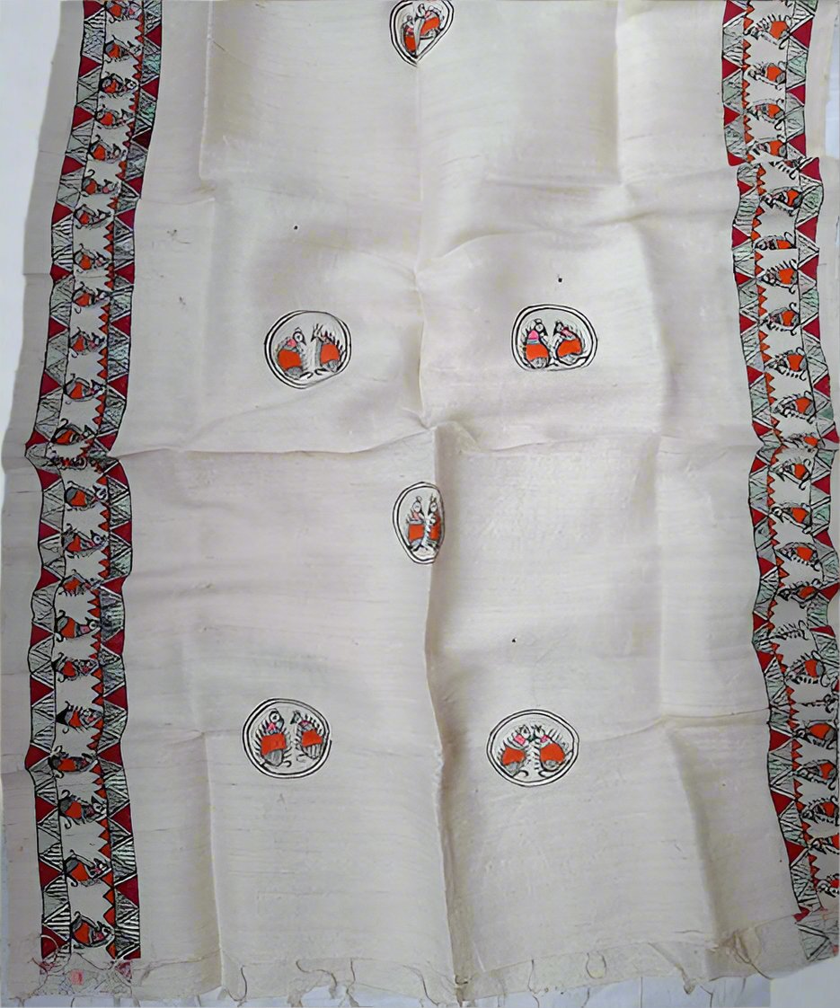 Madhubani Painted Silk Stole | Peepal Clothing