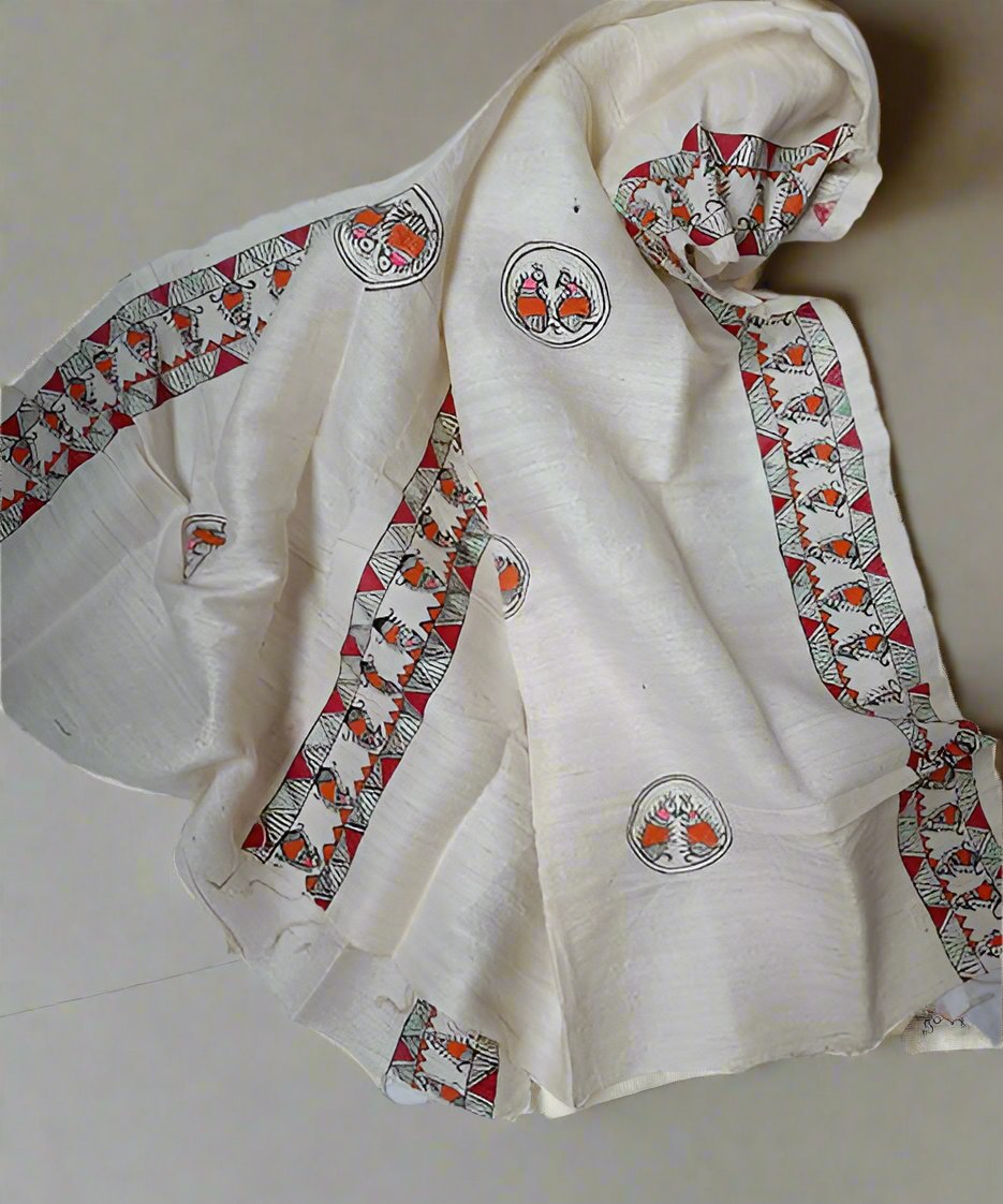 Madhubani Hand Painted Silk Stole | Peepal Clothing