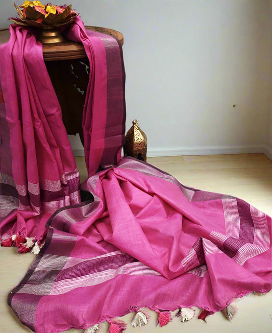 Magenta Cotton Slub Dupatta with Contrast Border | Peepal Clothing
