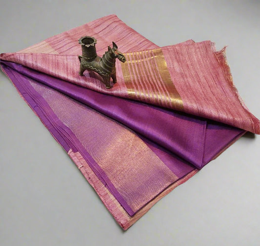 Magenta Korean tussar ghicha pallu saree with staple body and Zari border| Peepal Clothing