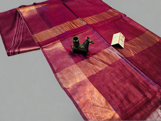 Buy Magenta Tussar Munga Zari Border Saree | Peepal Clothing