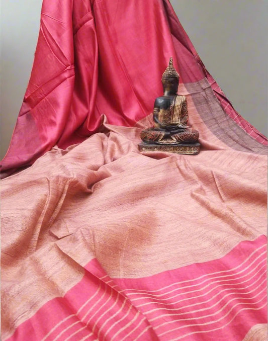 Maroon Korean tussar ghicha pallu saree with staple body| Peepal Clothing