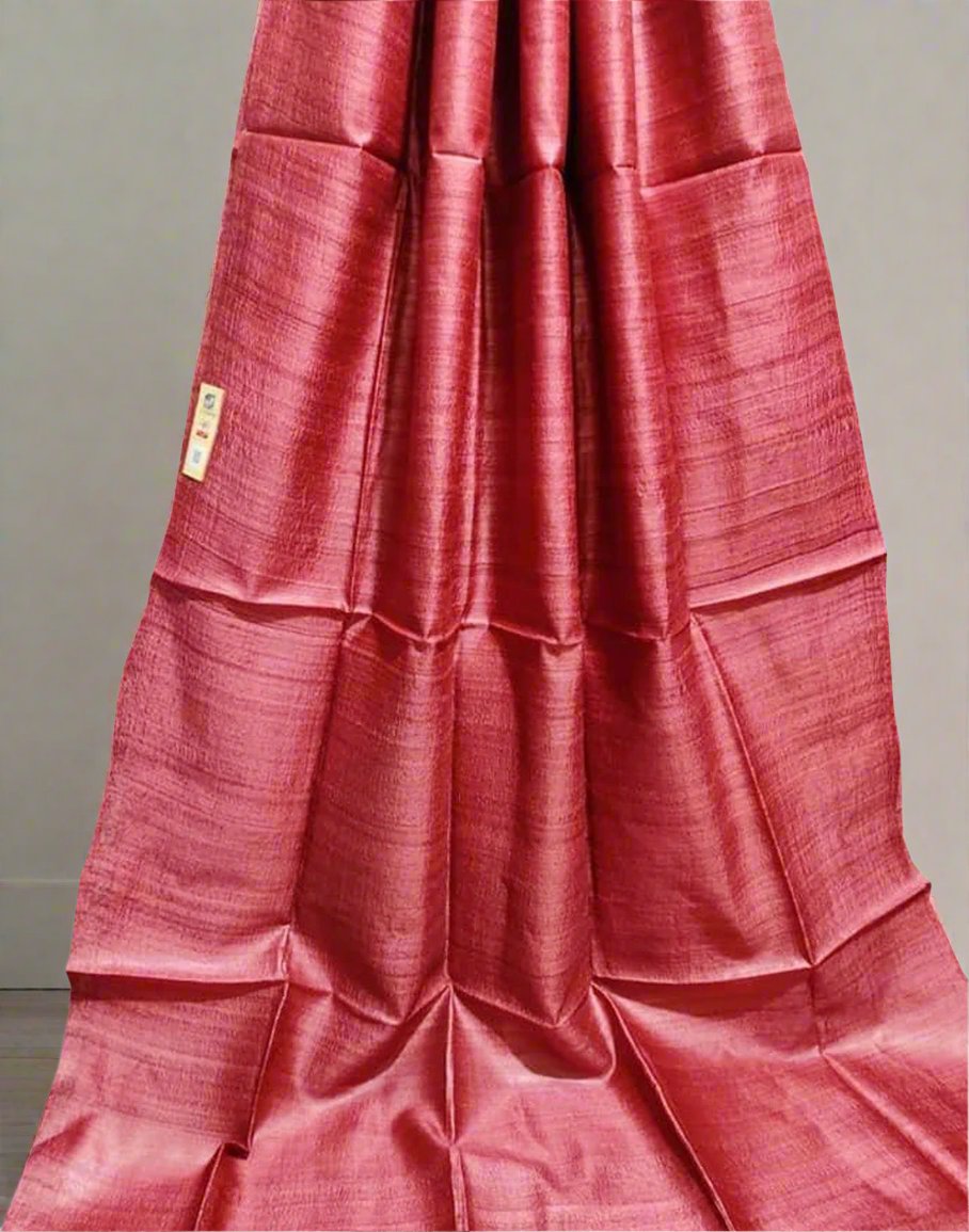Maroon Pure Desi Tussar Plain Silk Saree| Peepal Clothing