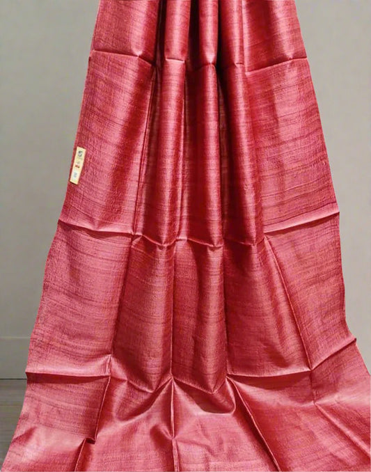 Maroon Pure Desi Tussar Plain Silk Saree| Peepal Clothing