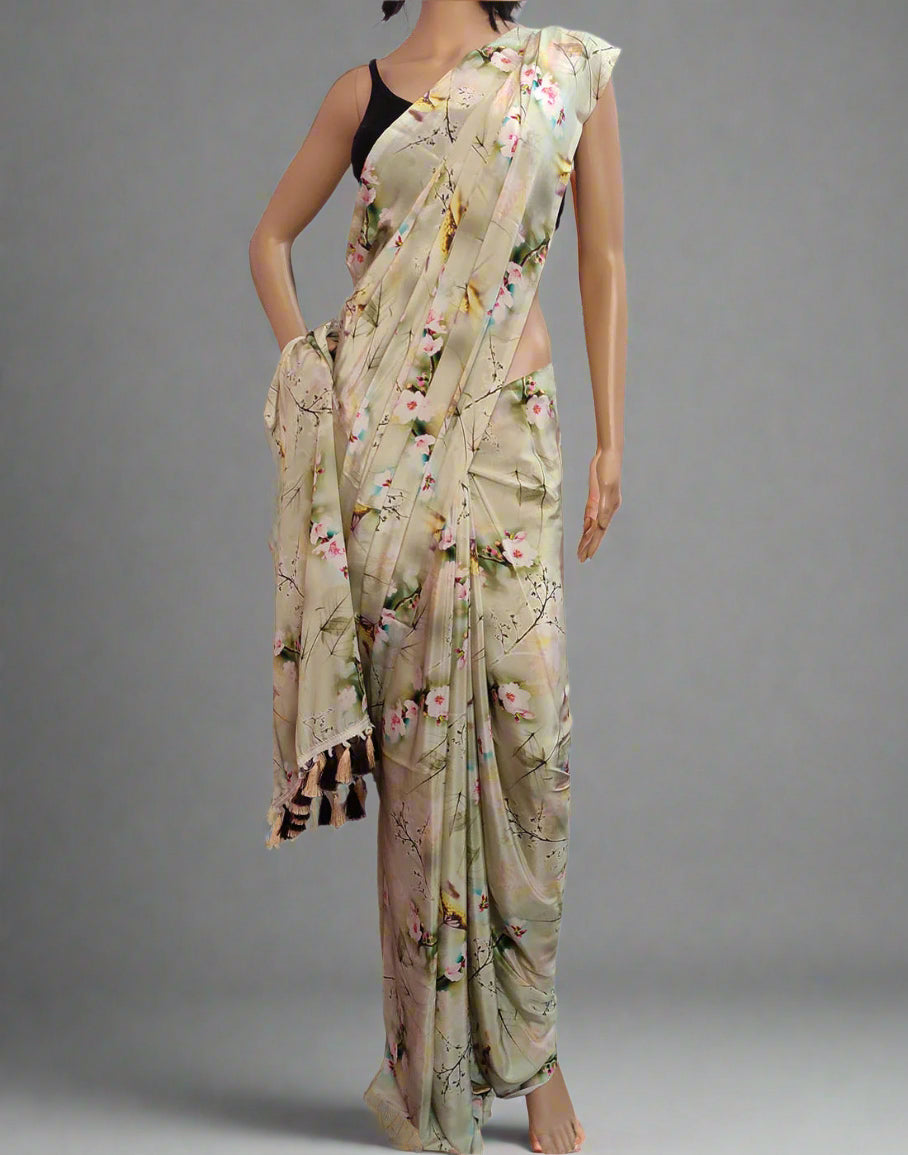 Multi-color Floral Printed Crepe Saree | Peepal Clothing