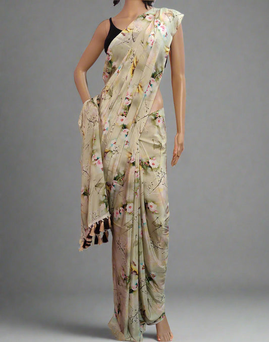 Multi-color Floral Printed Crepe Saree | Peepal Clothing