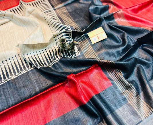 Multi Color Printed Ghicha Tussar Silk Saree | Peepal Clothing