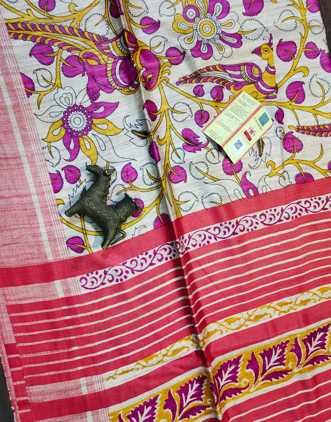 Multi color Peacock Printed Tussar Ghicha Silk Saree| Peepal Clothing