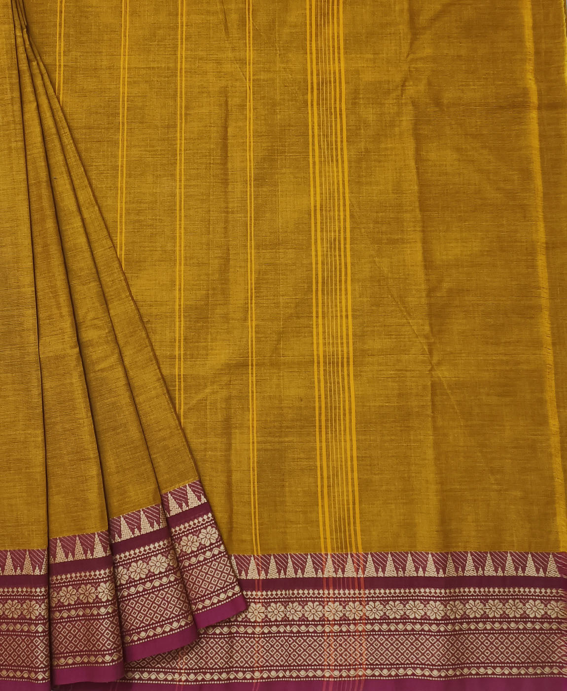 Mustard Double Border Chettinad Cotton Saree | Peepal Clothing