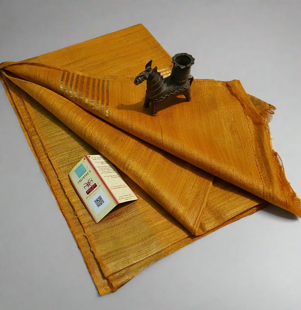 Buy Pure Tusaar Ghicha Silk Saree online- Peepal Clothing. Click now to checkout the collections of handloom silk sarees and on-going discounts.