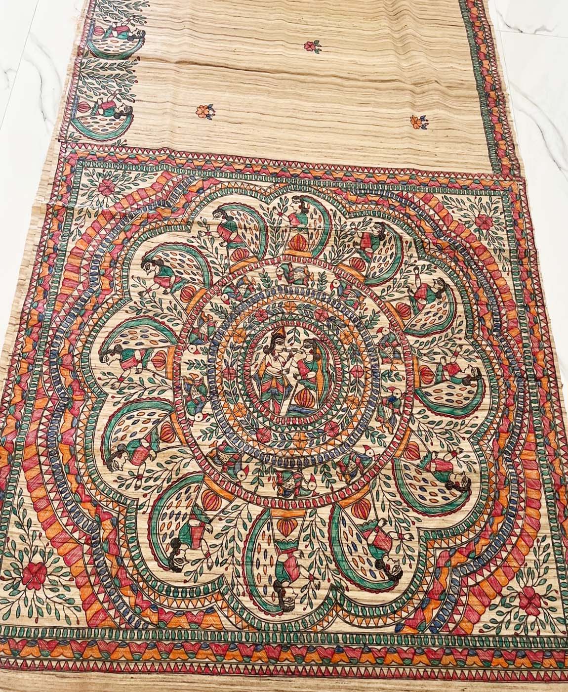 Madhubani Hand Painted Silk Saree | Peepal Clothing