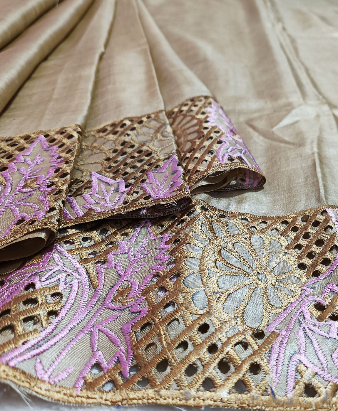 Hand Cutwork Silk Saree | Peepal Clothing