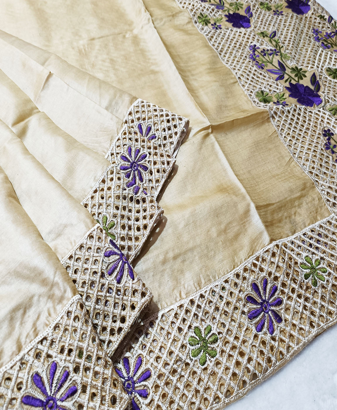 Hand Cutwork Silk Saree | Peepal Clothing