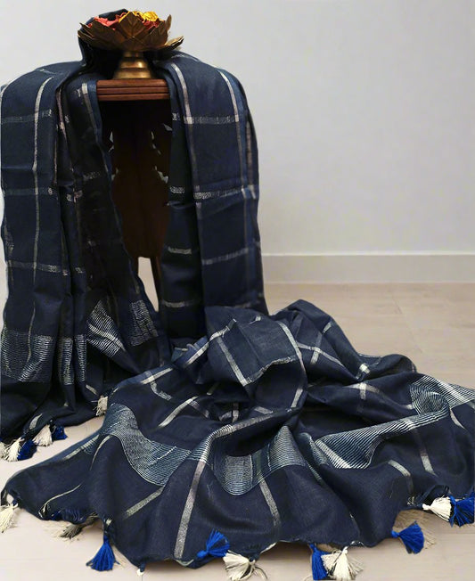 Navy Blue Cotton Slub Dupatta | Peepal Clothing