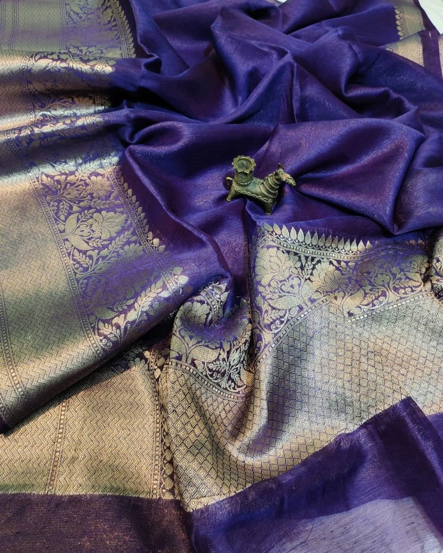 Navy Blue Pure Silk Linen Banarasi Saree | Pipul Clothing
