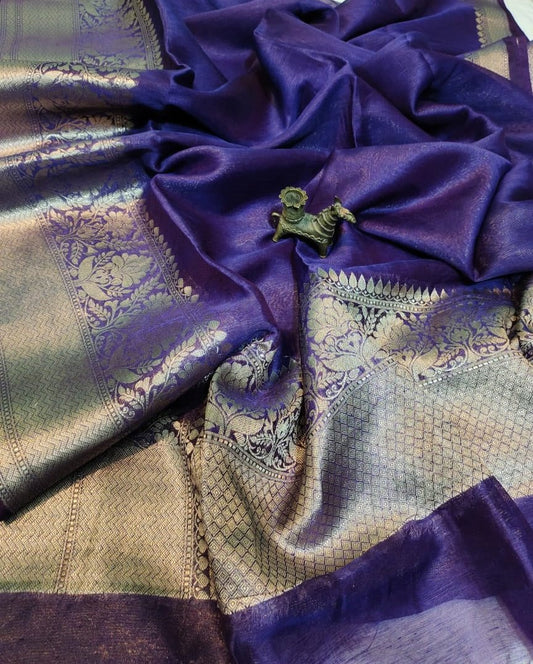Navy Blue Pure Silk Linen Banarasi Saree | Pipul Clothing