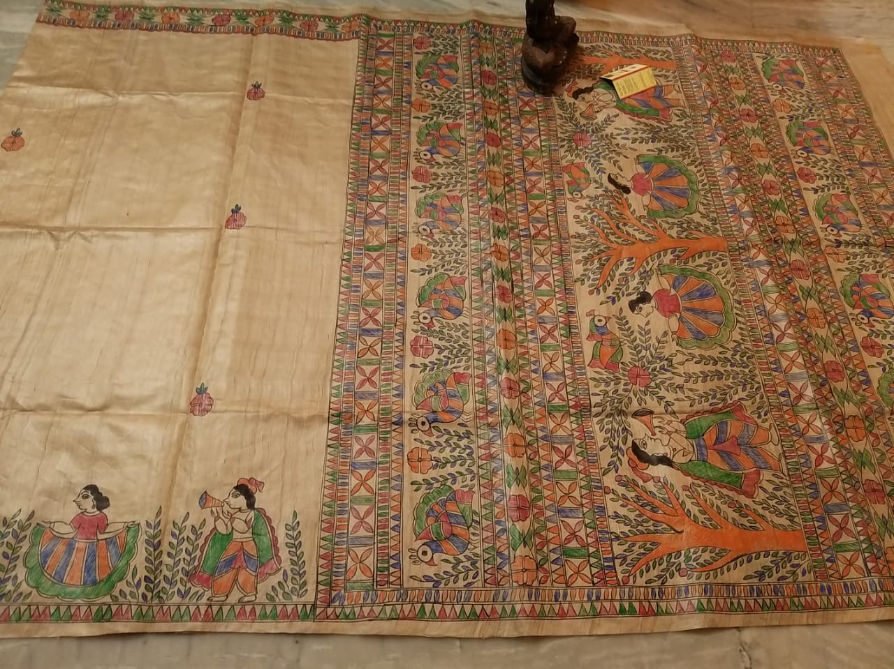 Shop Nritya Madhubani Hand Painted Pure Desi Tussar Silk Saree Online at www.peepalclothing.com